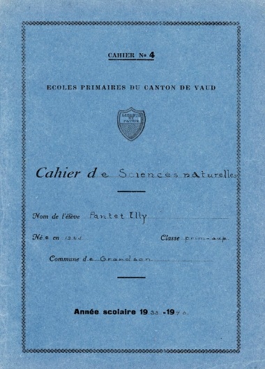 Cahier de Sciences naturelles - Elly (13 ans)- 1939