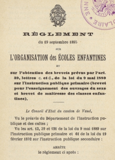 1895 - Règlement du 19 septembre  sur l'organisation des écoles enfantines