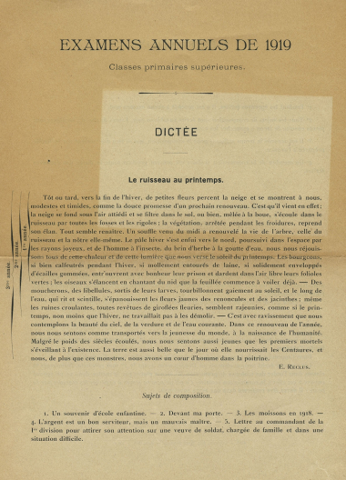 1919 - Examens annuels – Dictée – composition
