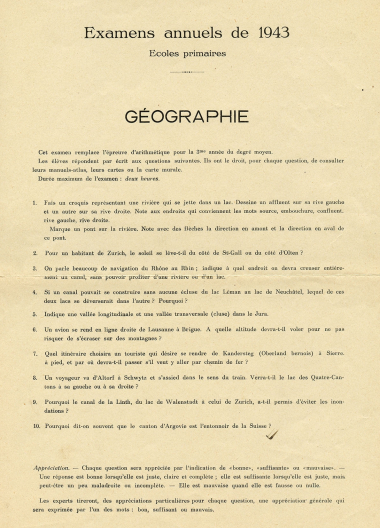 1943 - Examens annuels – Géographie