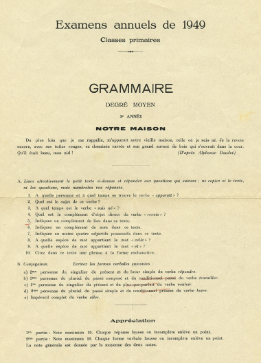 1949 - Examens annuels – Grammaire