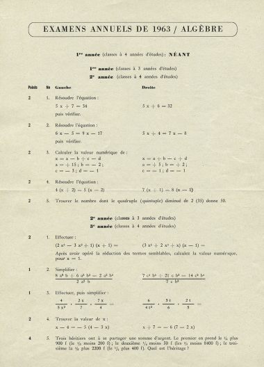 1963 - Examens annuels – Algèbre